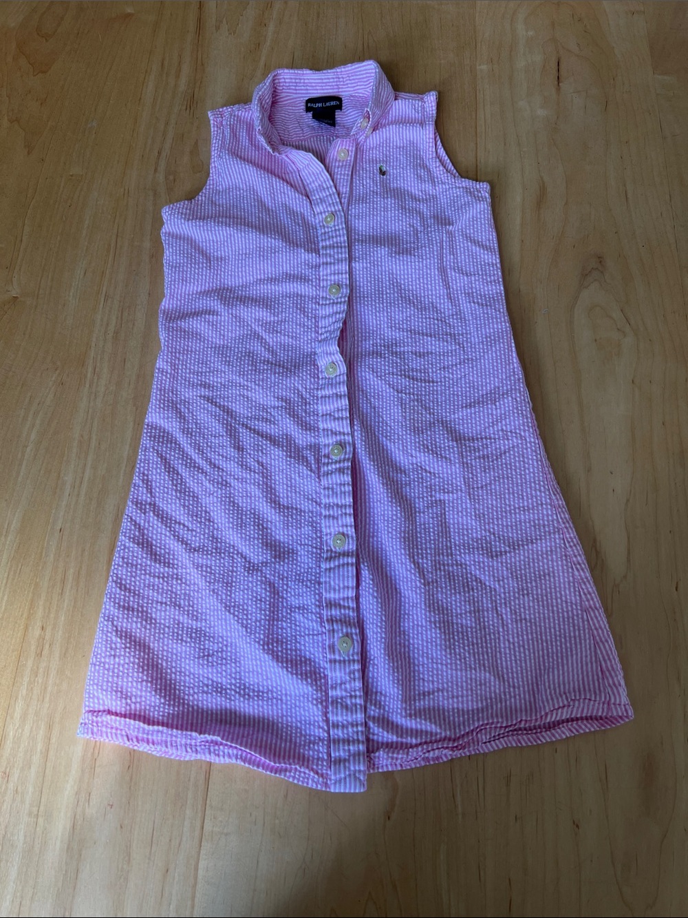 Ralph Lauren Pink & White Striped Seersucker Sleeveless Polo Top - Picture 4 of 9